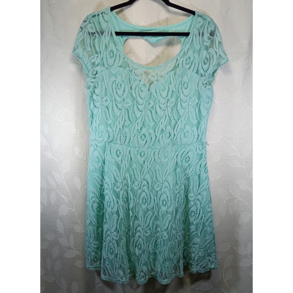 No Boundaries Mint Green Lace Heart Cutout Back Skater Dress XXL 19